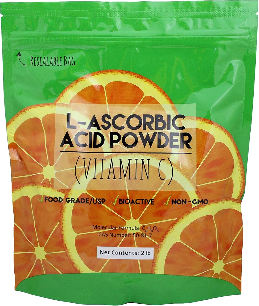 Duda Energy asc2 Bag of L-Ascorbic Acid Powder, 2 lb., 99+% Food Grade USP36/BP2012 Naturalmente fermentado Cristales Blancos Puros Forma de vitamina C