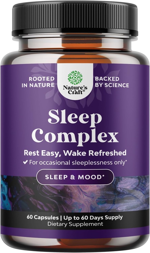 Natures Craft Natural Refreshing Sleep Formula - Supports Healthy Rest - Suplemento no adictivo - Magnesium L-Theanine GABA - Purest Herbal Ingredients