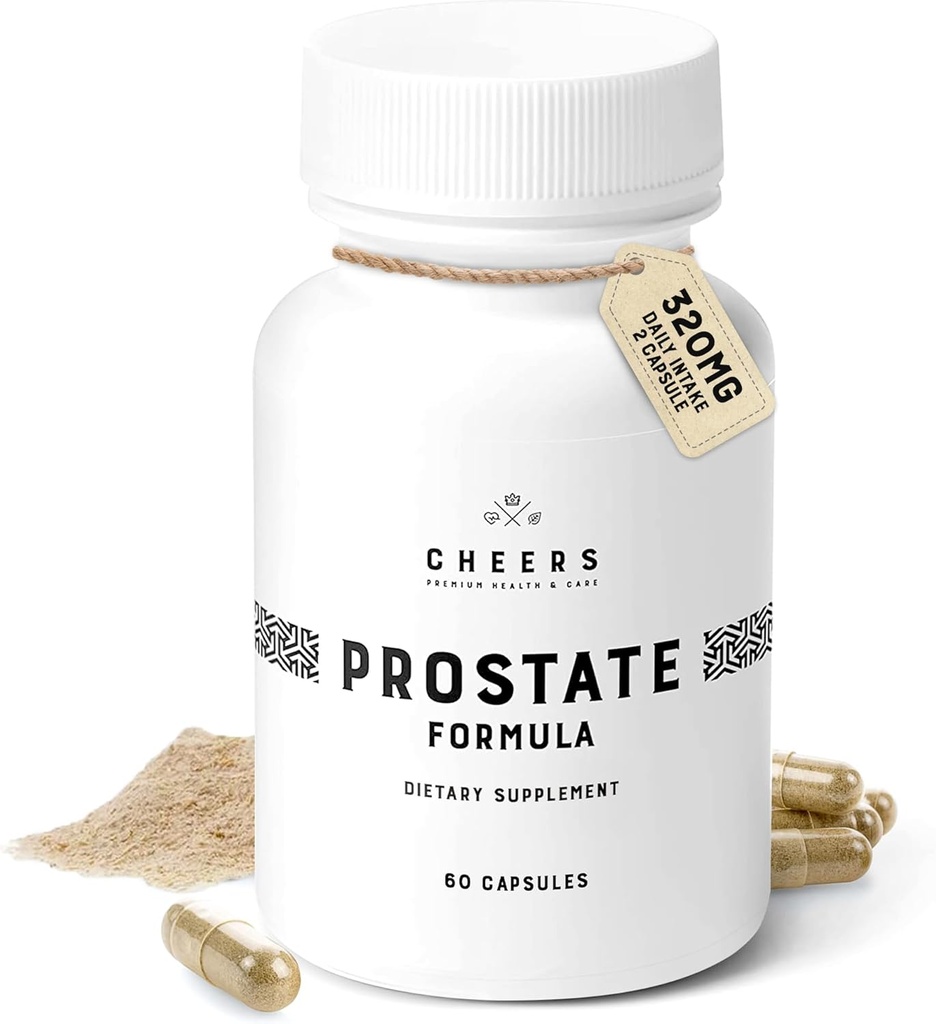 Cheers Prostate Fórmula Silencioso Suplemento dietético para Hombres Silencio Beta Sitosterol, Saw Palmetto &amp; EnoSTIMTM ← Zinc, Selenium &amp; Vitamin B6 ← Apoyo a la orina y el prostrate confidencialidad No GMO, Clean Label ← 60 Vegan Capsules