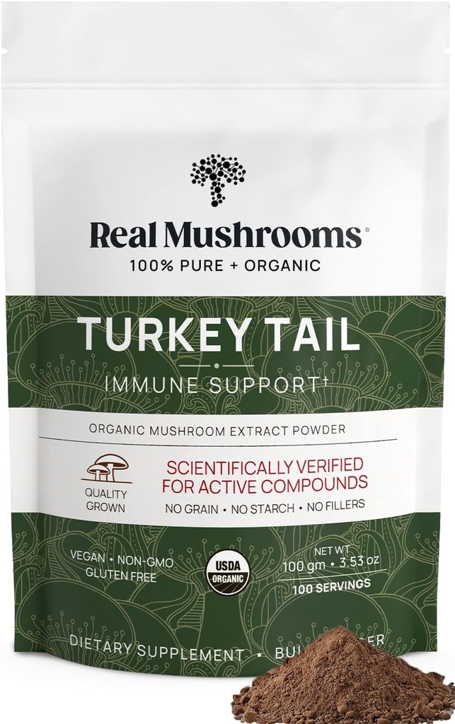 Mushrooms reales Turquía Tail Mushroom Powder – Orgánica Turquía Tail Extracto de – para Wellness, Gut Harmony, " Energy Support – Vegan, No GMO, No Fillers – 100 Servings Funal Mushroom Suplemento