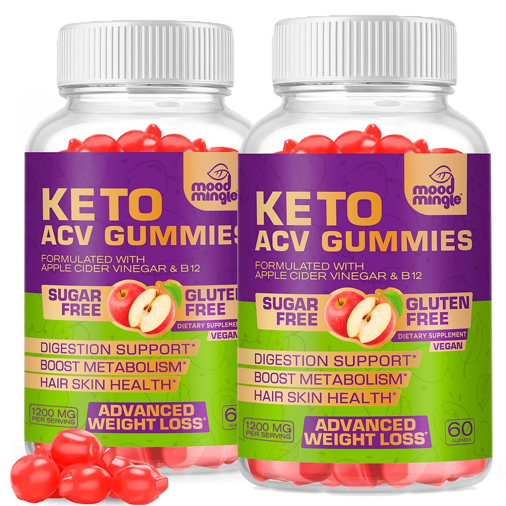 Keto ACV Gummies Gluten &amp; Sugar-Free Apple Vinegar Gummies for Advanced Weight Loss - Rapid Fat Burner Diet Supplement for Women Hombre - 60 Gummies (1000MG)