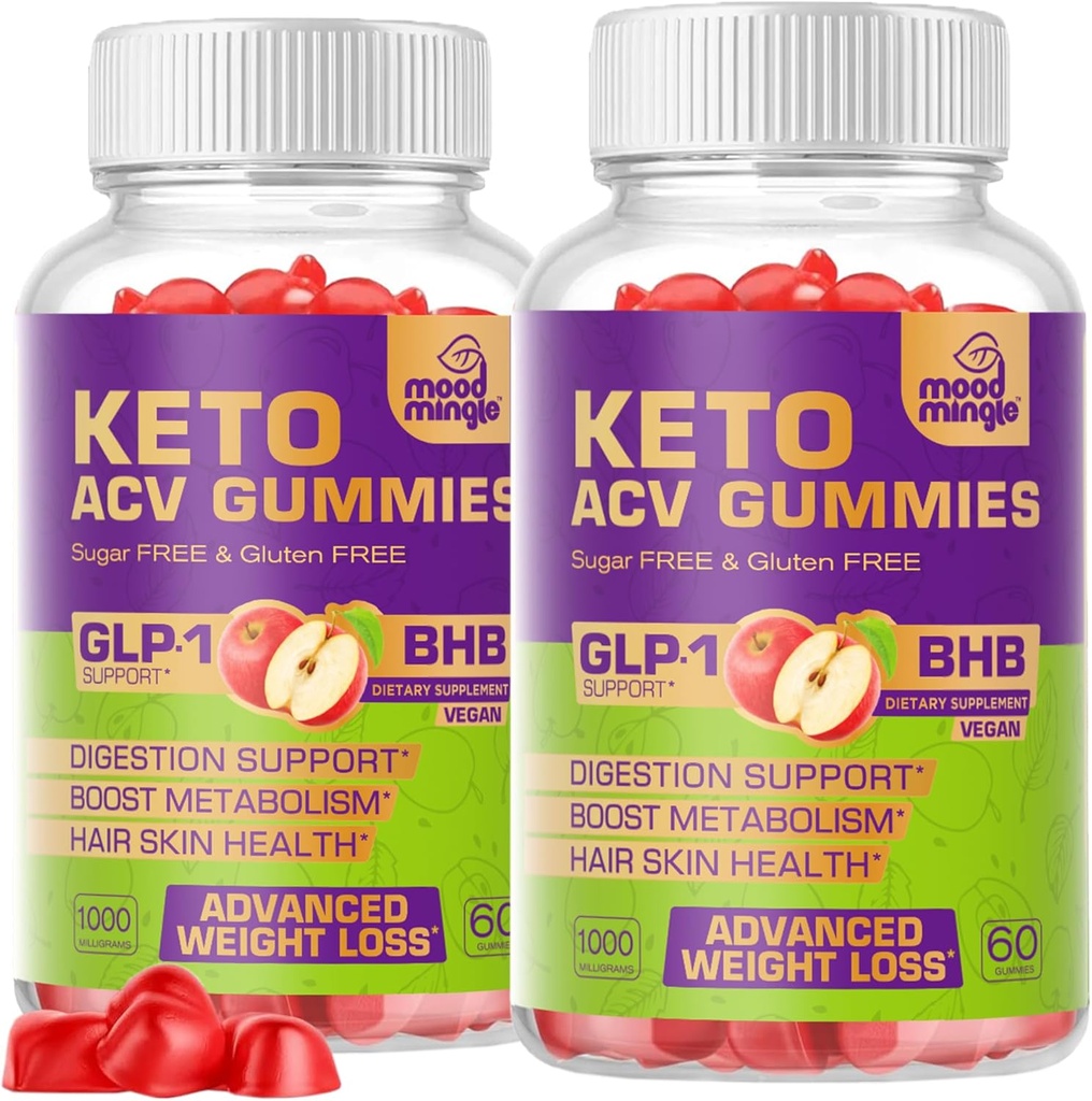 Keto ACV Gummies Gluten &amp; Sugar-Free Apple Vinegar Gummies for Advanced Weight Loss - Rapid Fat Burner Diet Supplement for Women Hombre - 60 Gummies (1000MG)