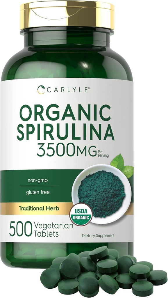 Carlyle Organic Spirulina Tablets 3500mg  500 count  sometida Non-GMO &amp; Gluten Free Supplement