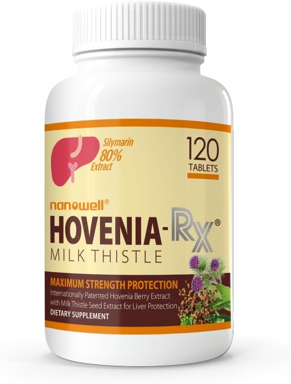 NANOWELL Hovenia-RX Milk Thistle - Suplemento de soporte para hígado con 80% Silymarin Milk Thistle Seed Extract - 120 Tablets, 30 Day Supply