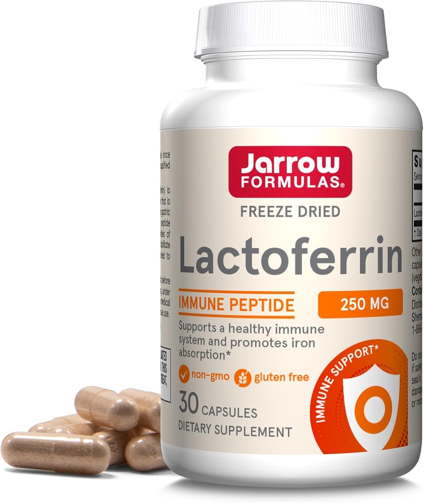 Fórmulas de Jarrow Lactoferrin 250 mg - Glicoproteína de Immune-Supporting - para el soporte de sistema inmunológico saludable " Absorción de hierro - Freeze Dried - Gluten Free - Non-GMO - 30 cápsulas (Servings)