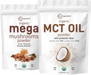 Micro Ingredientes Ecológico Mega Mushroom Polvo 10oz & Orgánica MCT Petróleo Polvo 1lb Bundle 2 Pack ← 10 en 1 Complejo de Mushroom Aceite, Cremadora de Plantas