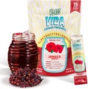Hydration + Energy Electrolyte Drink Mix – Hibiscus Agua Fresca Flavor ¦ Powder libre de azúcar con cafeína, L-Theanine, Coconut Water & Minerals ← 15 Single-Serve Stick Packs, Low Calorie