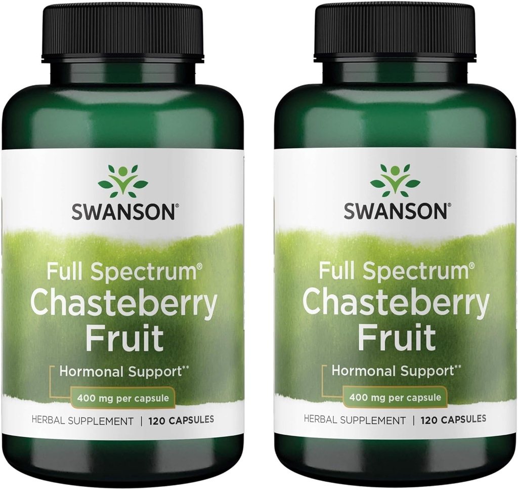 Swanson Chasteberry Fruit - Suplemento Herbal Promoción de la Salud de las Mujeres &amp; Menopausal &amp; Menstrual Support - May Support Balance & Skin Health - (120 cápsulas, 400 mg cada una) (2 Pack)