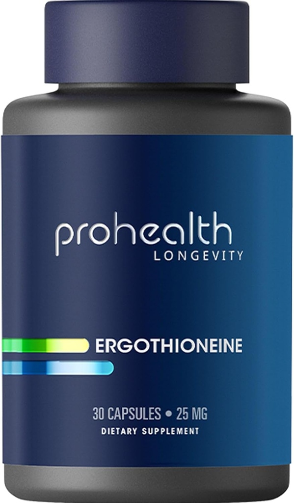 ProHealth Ergothioneine 5X Strength. 25mg Clinical Research Dose. Natural Amino Acid Mushroom Supplement for Improved Cognition, Heart Health. Essential Longevity Vitamin. 25 mg/Serving, 30 Servings
