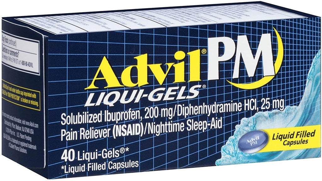 Advil PM Liqui-Gels Pain Nighttime Sleep, 40 Liqui-Gels (Pack of 2)