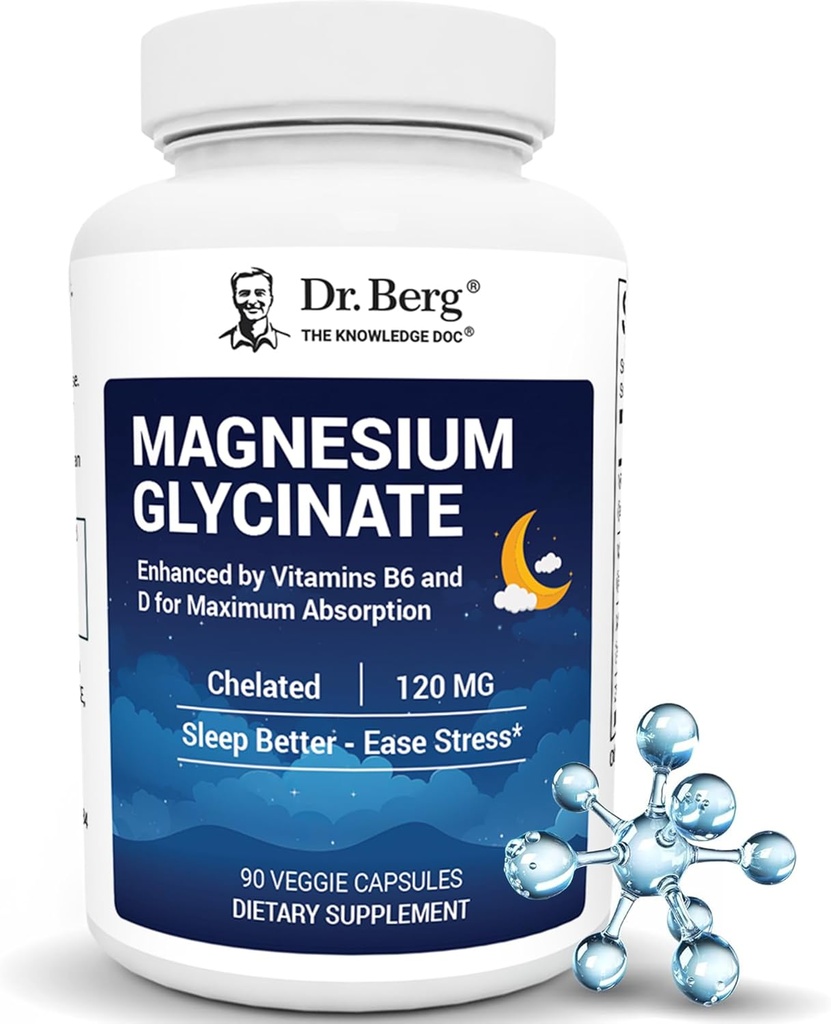 Dr. Berg Maximum Strength 4-in-1 Chelated Magnesium Glycinate with Clean, Potent & Pure Ingredients ← 4X Lab-Tested & Verified ← USA Formulated Magnesium Supplement Capsules ← 90 Capsules