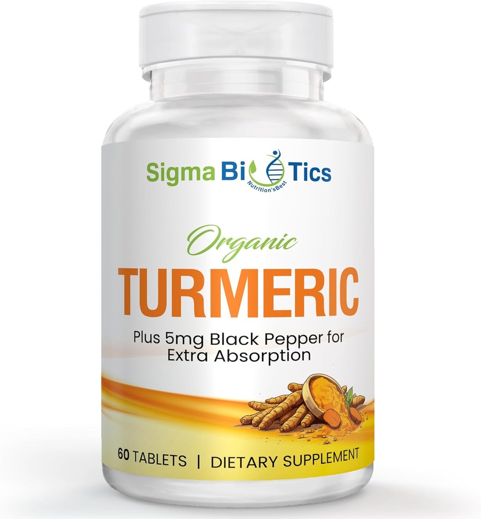 Suplemento de la Curcumina Turmérica Orgánica - Suplementos Conjuntos de Apoyo a la Salud - 700 mg Tormérica Orgánica con Pimienta Negra para la Absorción Fácil - Suministro de 2 Meses No GMO &amp; Suministro - 60 Tablas