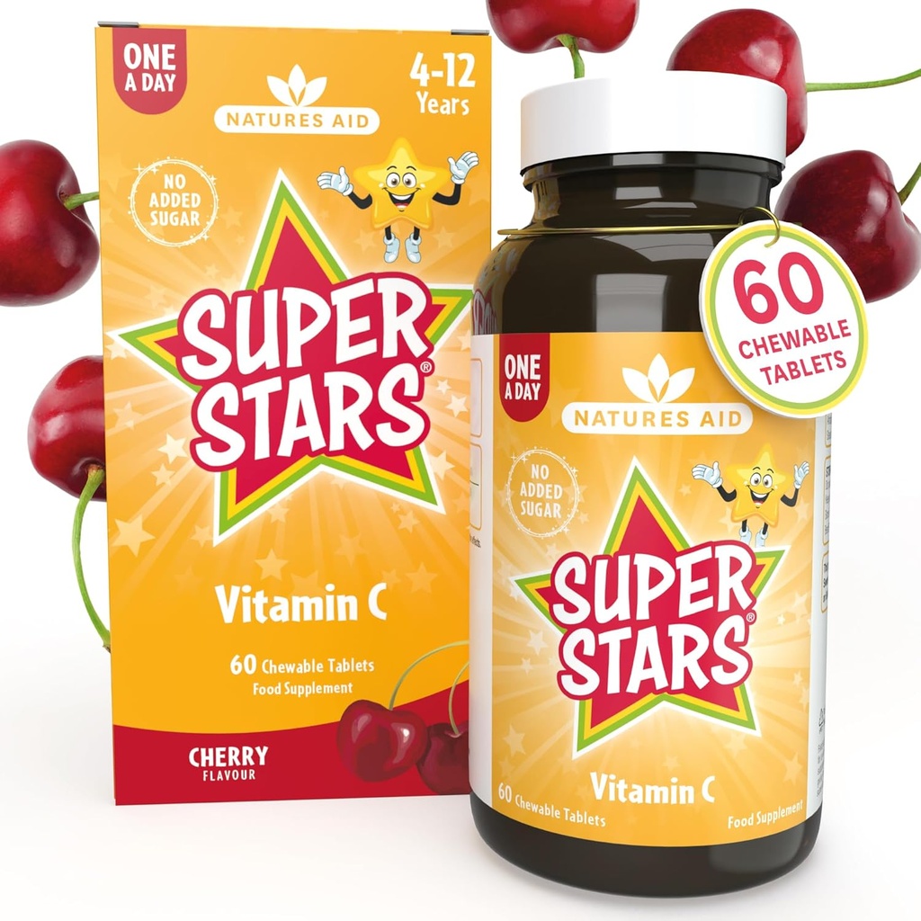 Hemir Natures Ayuda Super Stars Vitamina C para niños 4-12 años, 60 Tablas Chewable