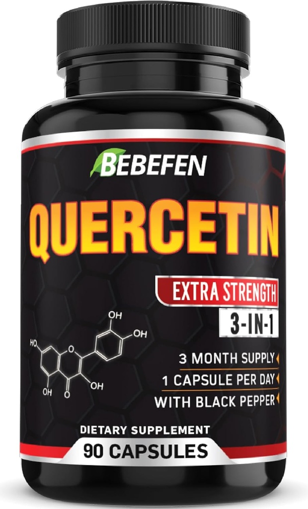 BEBEFEN Quercetin Capsules - 7050 mg Fórmula Pills with Black Pepper Extract - 90 cápsulas Quercetin Pills for Supports Immune Health & Cardiovascular Health - 3 Month Supply