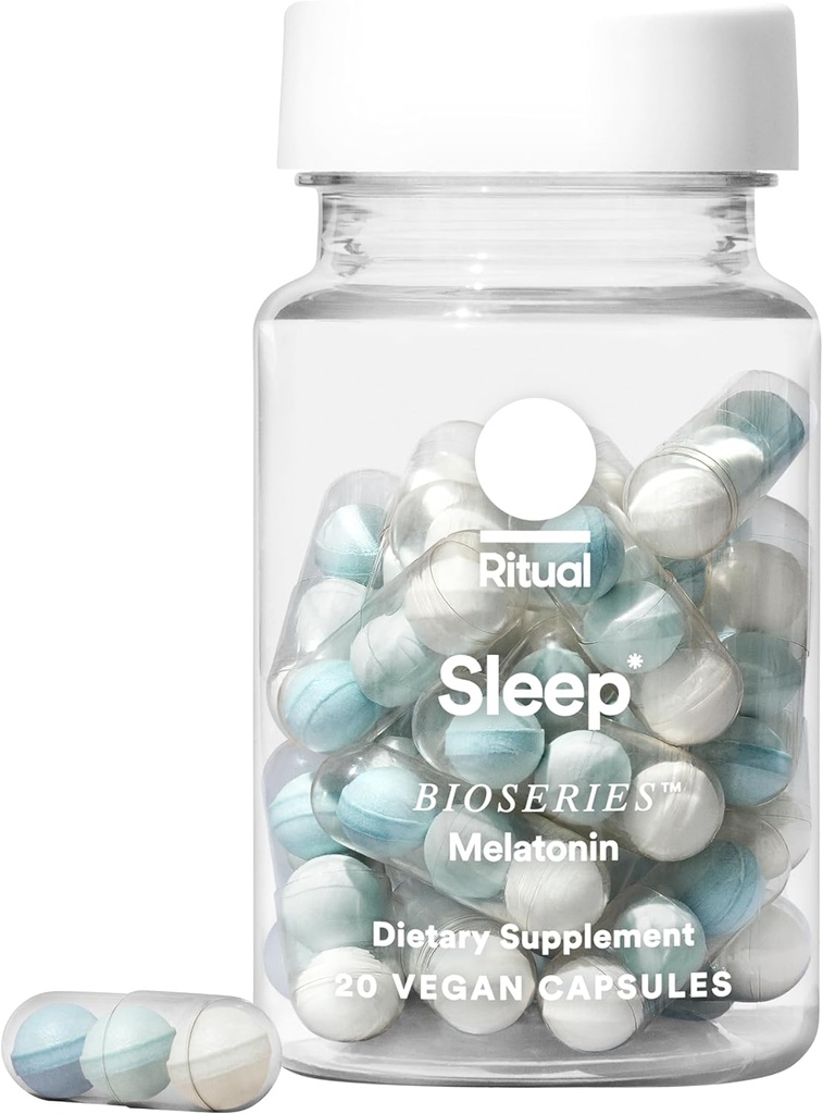 Ritual Sleep BioseriesTM Melatonin: Sleep Aid for Adults, Sleep Supplement with Time Released Capsules, Vegan Drug Free Sleep Vitamins for All Night Sleep Support, 20 cápsulas