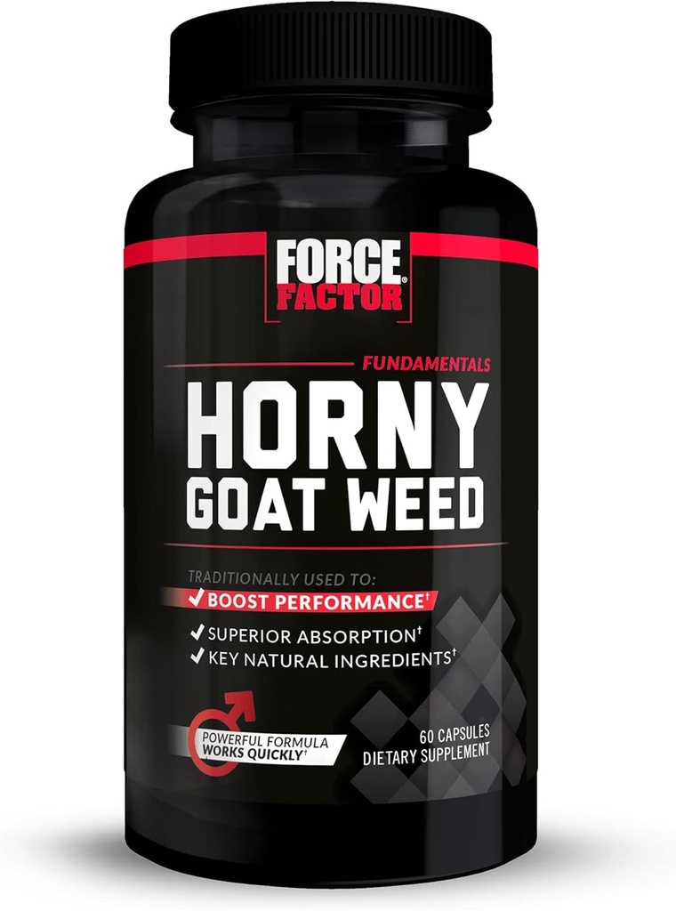 Factor de fuerza Horny Goat Weed for Hombre, Natural Male Drive and Vitality Supplement with Natural Ingredients for Superior Absorption, Fundamental Series, 750mg, 60 Capsules