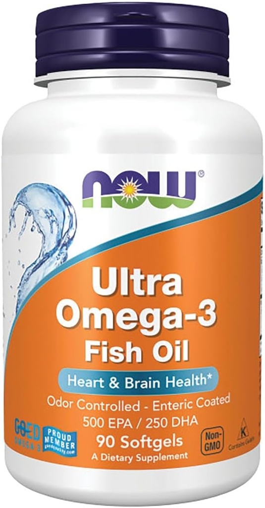 AHORA Alimentos Suplementos, Ultra Omega-3 Molecularmente Destilado y Enteric Coated, 90 Softgels