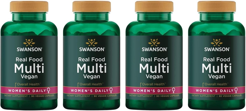 Comida Real Multi Mujer Multivitamina Salud Multimineral Mujer Salud Urinary Tract Stress Response Bone Hair Skin Nails Apoyo Suplemento Vegan Gluten-Free Non-GMO 90 Veggie Capsules Veg Caps (4 Pack)
