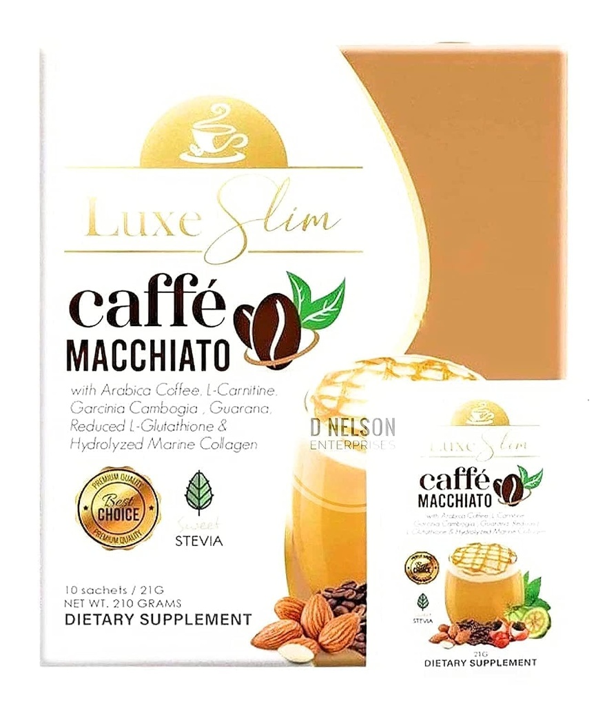 Luxe Slim Cafe Macchiato with Hydrolyzed Collagen " Glutathione, 21g x 10 Sachets, 0.74 Ounce (Pack of 10)