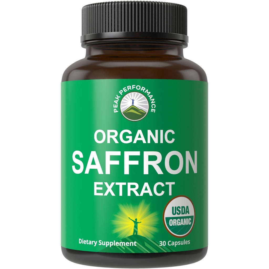 Suplementos de Safrón - USDA Extracto de Safrón Orgánico cápsulas para Mujeres, Hombres y Niños. con Fibra Prebiótica Orgánica En lugar de Filler. Puro y Natural para Mood, Brain, Focus, Cravings, PMS
