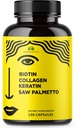 HERBALICIOUS Biotin Vitamins with Collagen, Keratin & Saw Palmetto for Women and Men - Biotin 10000 mcg Hair Skin Nails Suplemento para el cabello, la piel y la salud Wellness - Made in USA, 120 Capsules