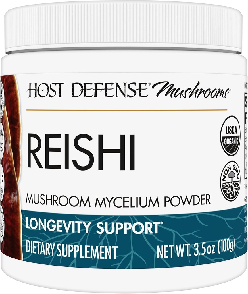Host Defense Reishi Powder - Mushroom Mycelium Powder - Heart &amp; Immune Health Support Supplement - Mushroom Supplement to Support Energy & Vitality - Aids General Well-Being - 3.5 oz (66 Servings)*