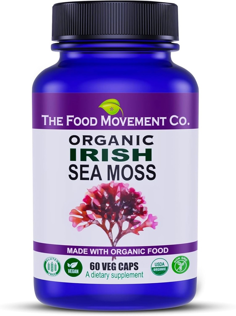 Moss del Mar Irlandés, Alimentos Prebióticos Ecológicos, Más de 70 Minerales Trace, Apoyos Eliminación Saludable, Digestión y Apoyo Inmunitario 60 cápsulas vegetarianas
