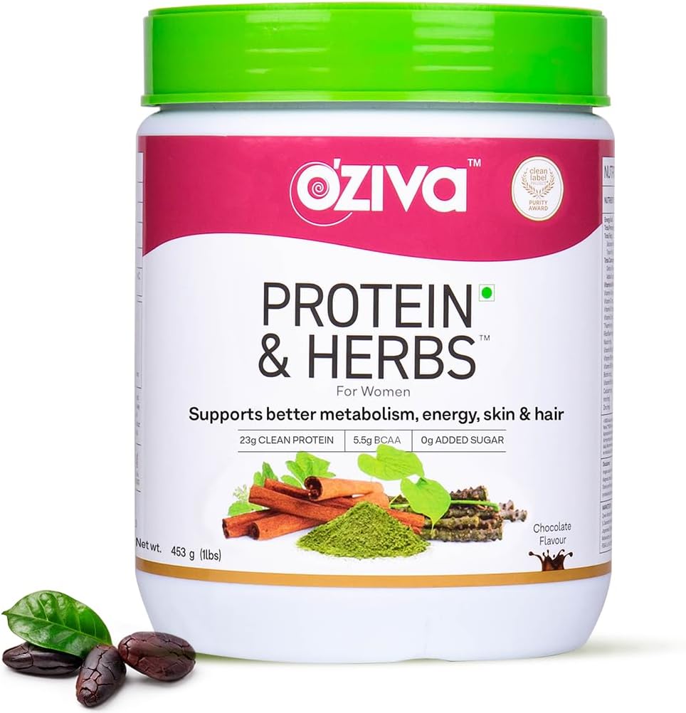 OZIVA Proteína " Herbs for Women TEN 500 Gm (16 Servings) sometida a Multivitamins, Curcumin, Shatavari, Tulsi for Support Metabolism, Hormonal Balance " Skin, Hair Health (1.1 Lb)