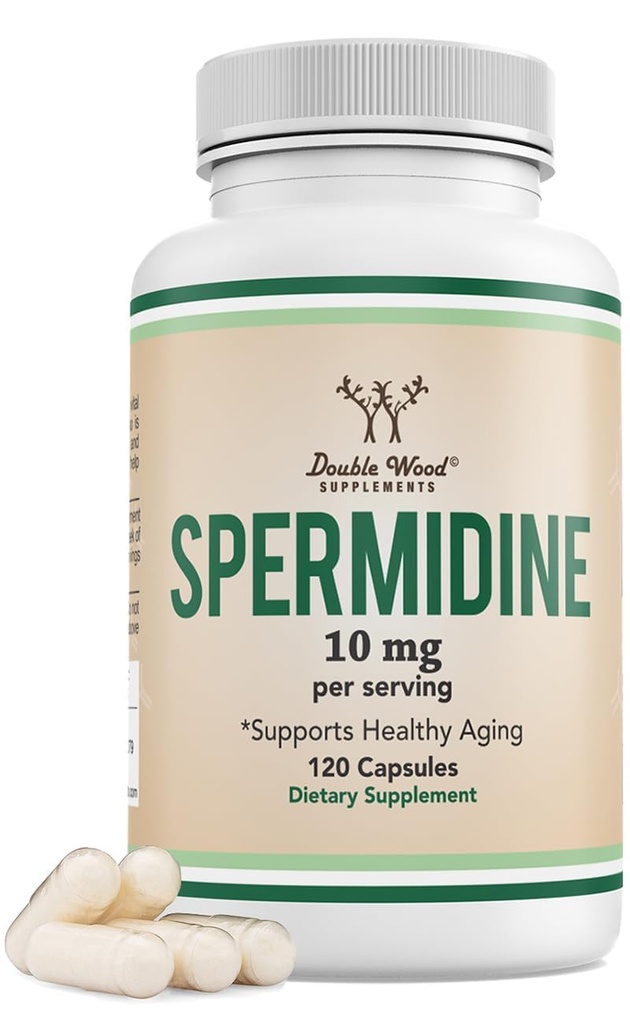 Suplemento espermidina (10mg de 99% Spermidine 3HCL - Tercero testado) 120 cápsulas - Más de 100x Más Potente que Wheat Germ Extract for Cell Membrane, Telomere Health and Aging by Double Wood