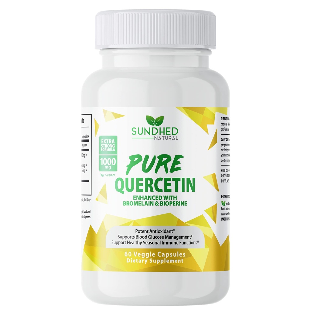 Pure Quercetin with Bromelain and Bioperine - Antioxidant Support, Extra Strong Formula with 1000mg, 1-Month Supply