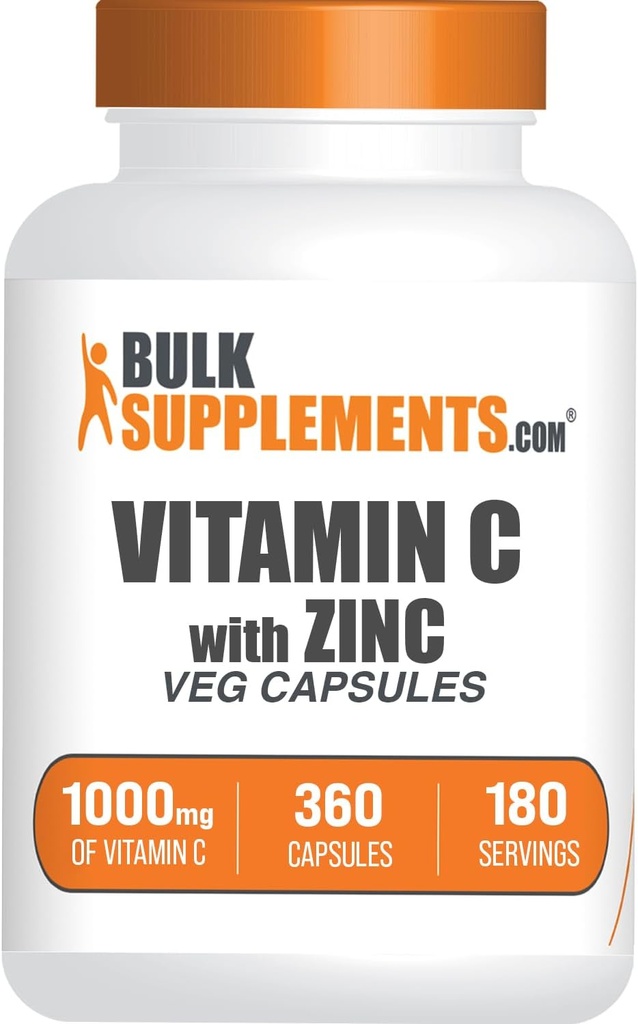 BulkSupplements.com Vitamina C con capsules Zinc - Vitamina C 1000mg & Zinc 15mg, para Immune Support - Vegan, 2 cápsulas por Serving, 360 Veg Count (Pack of 1)