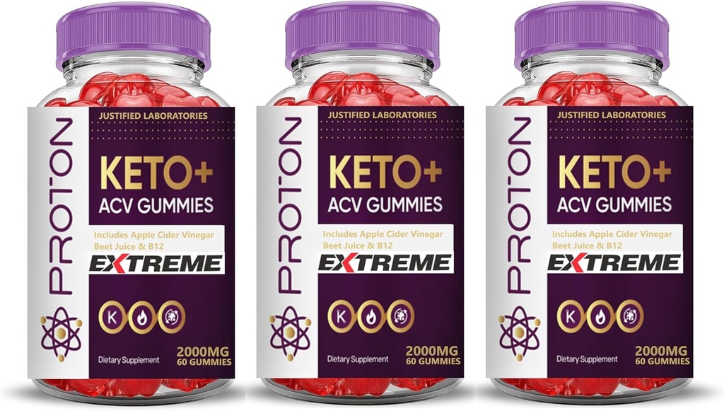Laboratorios justificados (3 Pack Proton Protein Keto ACV Gummies Extreme 2000MG Proton Keto Gummies Apple Sider Vinegar Formulado con Powder Pomegranate Beet B12 Vegan Non GMO 180 Gummys