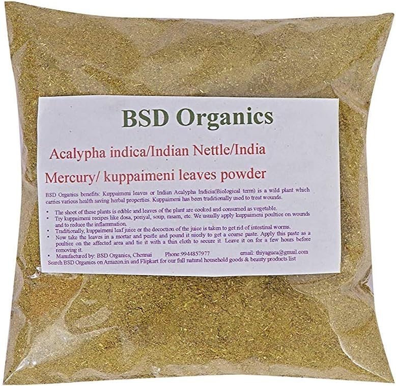 hojas Polvo de Acalypha Indica / Nettle indio / Mercurio indio / Copperleaf indio / kuppaimeni (200 Gram / 7 Ounce)