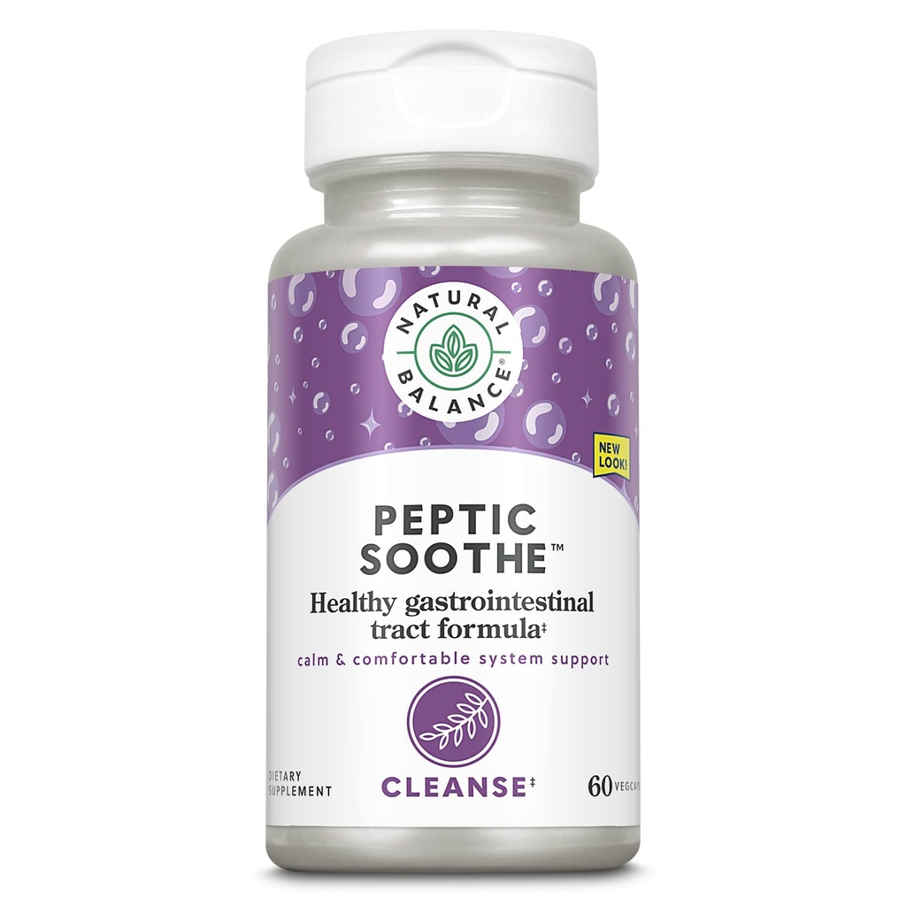 Saldo Natural Soothe Peptic Fórmula Gastrointestinal para la Digestión Saludable Apoyo Silencioso con Zinc Carnosine, L-Glutamine & Mastic Gum ← 60 VegCaps