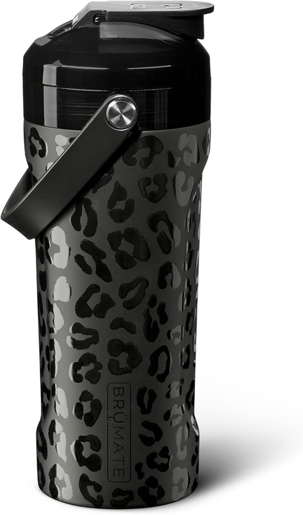 BrüMate MultiShaker Blender Shaker Bottle TEN 100% Acero Insonorizado Aislante Leakproof TEN Pre Workout and Protein Shaker Bottle for the Gym TEN 26oz (Onyx Leopard)