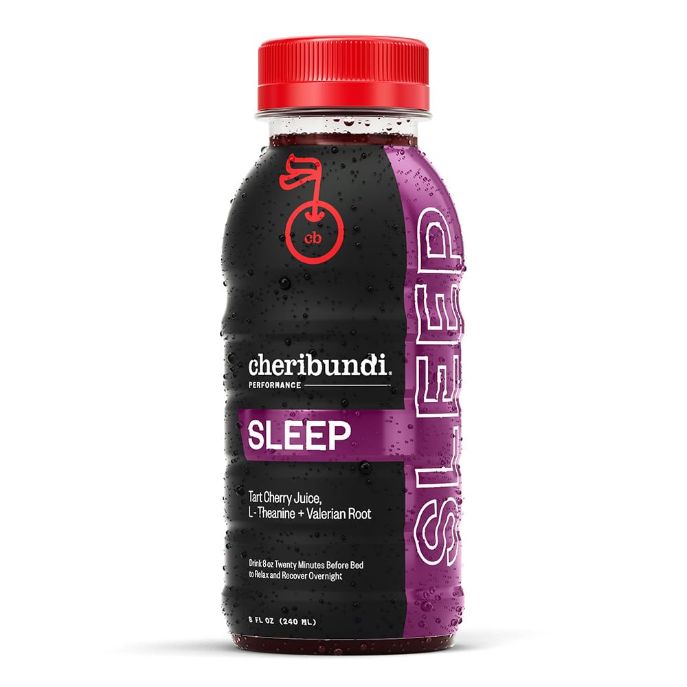 Cheribundi Tart Cherry Juice Sleep ← Tart Cherry Juice with L-Theanine & Valerian Root  Athletes Recovery Drink ← Promociona el sueño restaurativo, la recuperación muscular " Boosts Performance ← 8 floz (12 Pack)