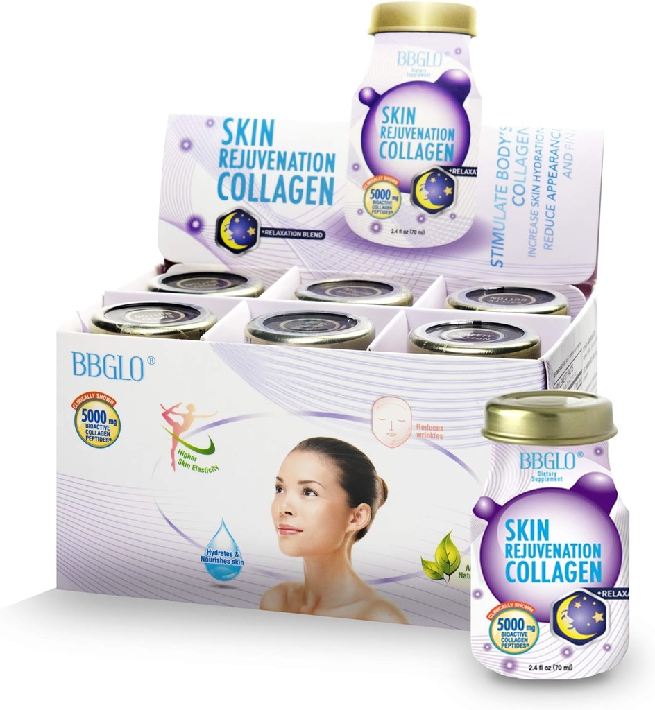 BBGLO® Skin Rejuvenation Collagen Drink - Anti Aging Complex, 2.4 fl. Oz (6 Botellas, Relaxation)