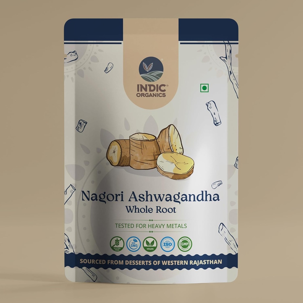 ORGANICS INDIC Nagori Ashwagandha Root ← Antigua Vedic-Era Strain con alta potencia  sometida a prueba para metales pesados ← Non-GMO  durable Fuented from Deserts of Western Rajasthan, India (whole Root, 250 Grams)