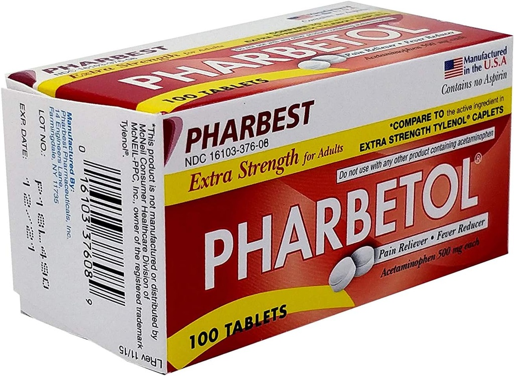 Pharbetol 500mg Tablas de Fuerza Extra 100 Cuenta (Fuerza Extra Genérica)