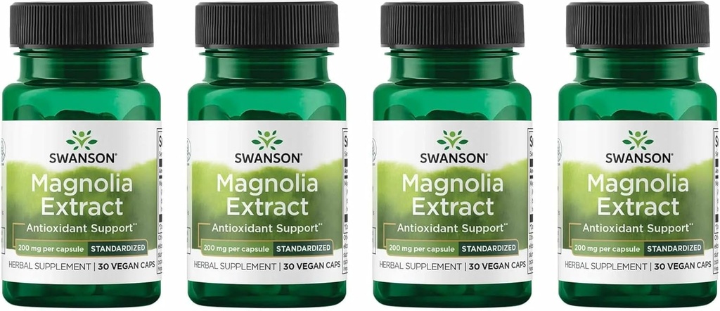 Suplemento Swanson Magnolia Bark-Herbal Tradicionalmente utilizado para promover el sistema nervioso " Apoyo a la salud digestiva-Puede promover la salud respiratoria " Apoyo al estrés (30 cápsulas vegetales, 200 mg cada uno) 4 Pack
