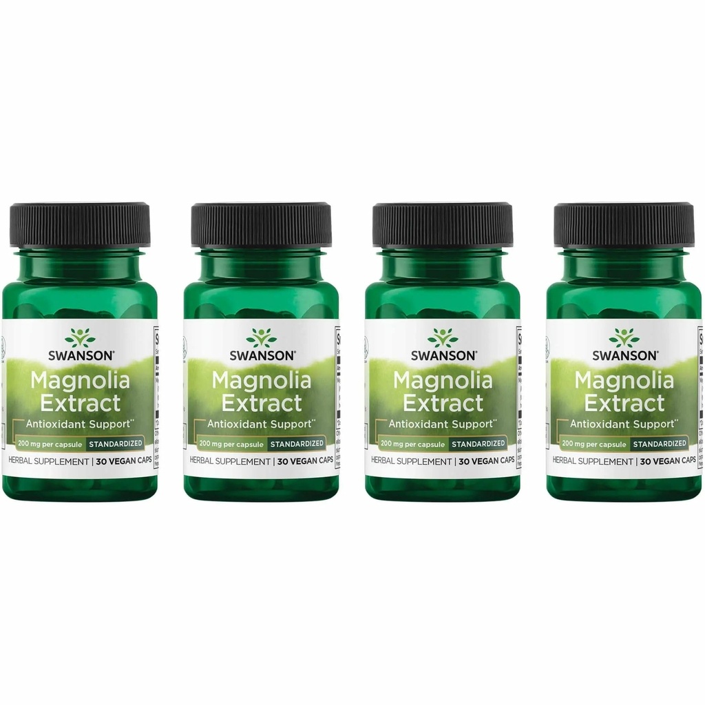 Suplemento Swanson Magnolia Bark-Herbal Tradicionalmente utilizado para promover el sistema nervioso " Apoyo a la salud digestiva-Puede promover la salud respiratoria " Apoyo al estrés (30 cápsulas vegetales, 200 mg cada uno) 4 Pack