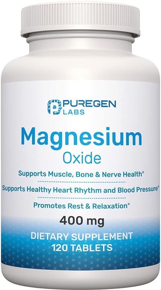 Magnesium 400mg [High Potency] Suplemento – Oxido de magnesio para soporte inmunitario, recuperación muscular, calambres y relajación 120 Tabletas