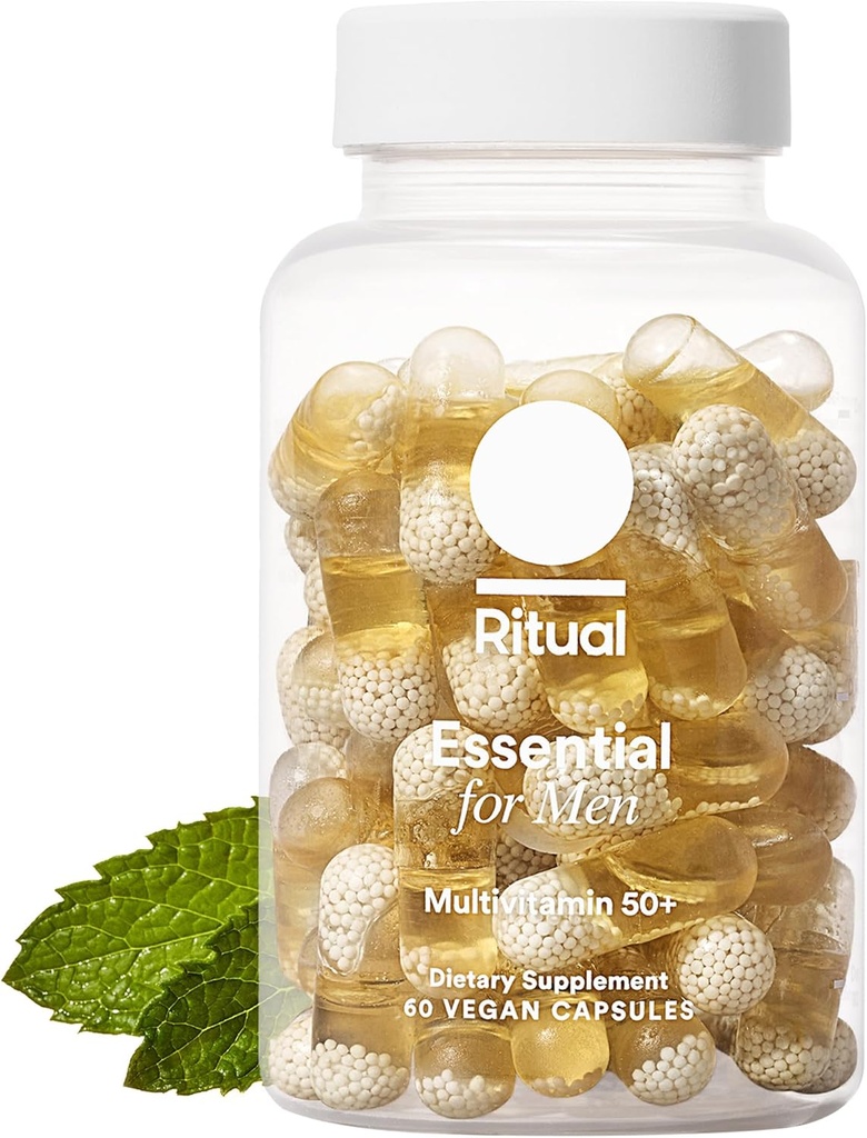 Multivitamina Ritual para Hombres 50+, Vegan, con zinc, vitamina A y D3 para soporte de funciones inmunitarias*, Omega-3 DHA, B12, K2, Gluten Free, Non-GMO, Mint Essenced, 30 Day Supply