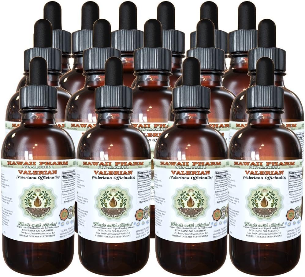 Extracto líquido libre de alcohol de Valeriana, Valeriana orgánica (Valeriana Officinalis) Ratón seco Glycerite Natural Herbal Suplemento, Hawaii Pharm, USA 15x4 fl.oz