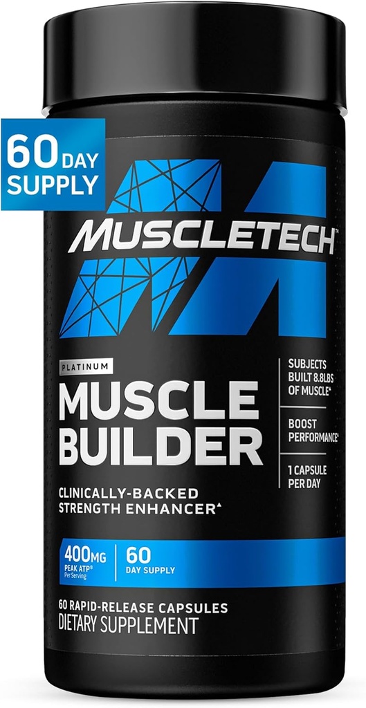 Muscletech Nitric Oxide Suplementos para Hombres &amp; Mujeres, Muscle Builder (60 Capsules) - Nitric Oxide Booster Suplemento Apoyo Muscle Gain & Performance - 400mg Peak ATP for Enhanced Strength