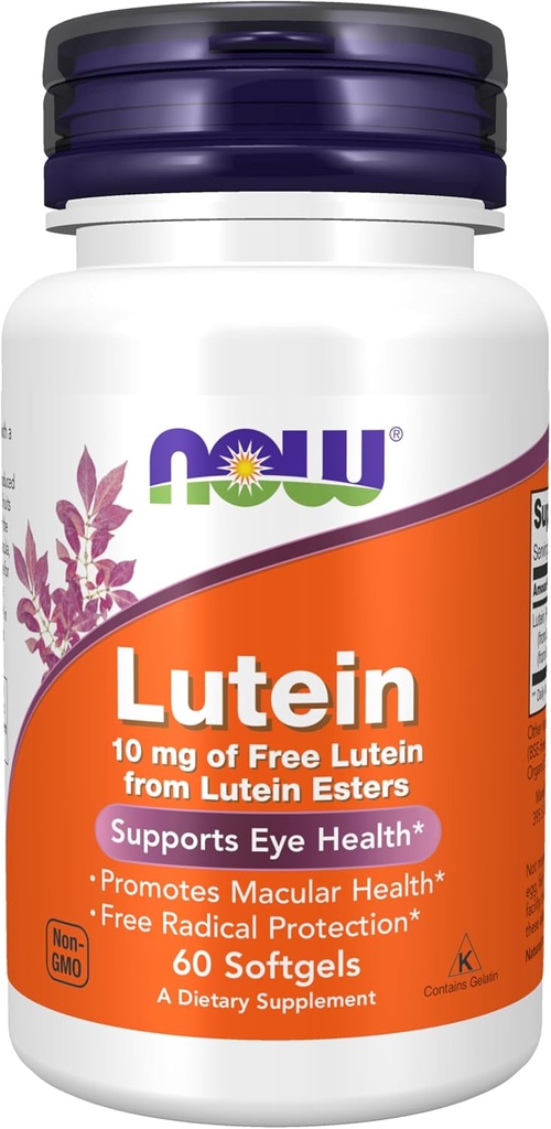 AHORA Suplementos de alimentos, Lutein 10 mg con 10 mg de Luteina gratis de Lutein Esters, 60 Softgels