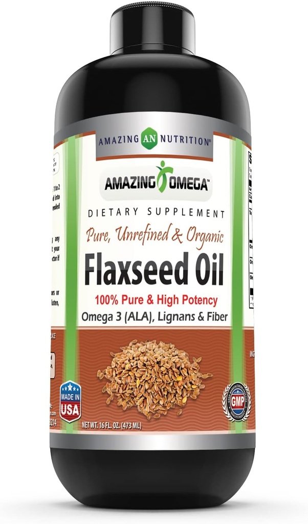 Sorprendente Omega Flaxseed Oil Suplemento Silencioso Omega 3, Lignans &amp; Fiber TEN 16 Oz TENIDO Non-GMO TEN Gluten Free TEN Made in USA