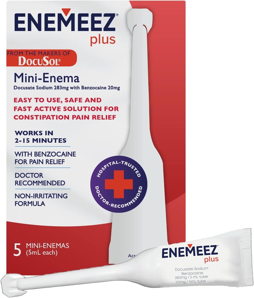 Enemeez Docusol Plus Docusate Sodium Enema - Clear 5 ml, 5 Count, Fast-Acting for Constipation
