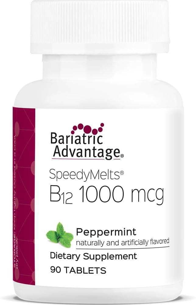 Bariatric Advantage B-12 Speedy Melts, Vitamina B12 1000 mcg Suplemento, Fast Melting con 200 mcg de ácido fólico para el soporte nutricional - Peppermint, 90 Cuenta