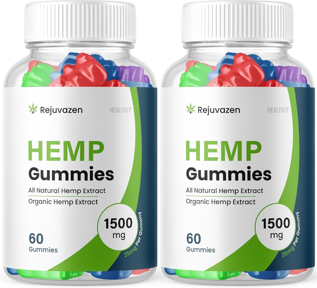 (2 Pack) Rejuvazen Gummies - Fórmula Oficial - Rejuvazen Hemp Gummies Blood Pressure Sugar Fórmula 300mg, Rejuvazen Gummies High Potency Blend Big Size Gummies 25mg Por Gummy 1500mg (120 Gummies)